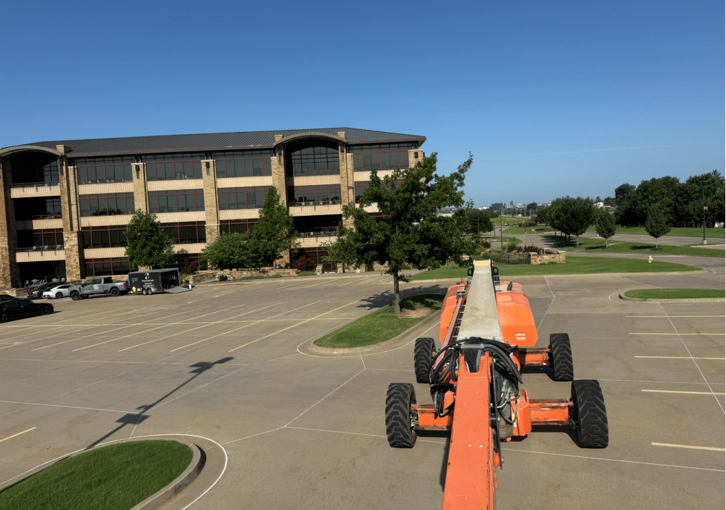 135 ft. Boom lift used in the cleaning process of QuikTrip headquarters