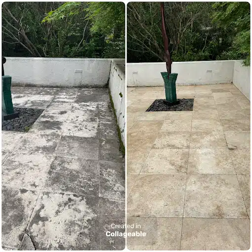 Soft Washing on tile pool deck